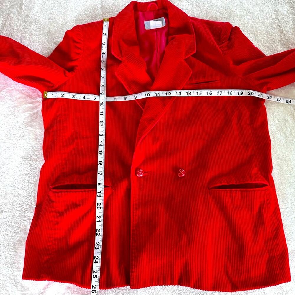 Y2K Red Corduroy Blazer Structured Jacket Front Pockets 90s Retro Office Size 14 - Picture 5 of 10